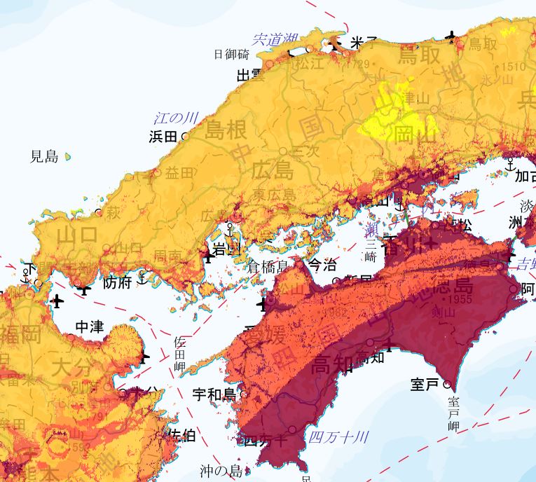 地震動予測地図　中国・四国エリア