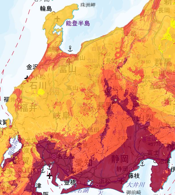 地震動予測地図　中部エリア