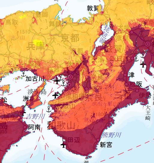 地震動予測地図　近畿エリア